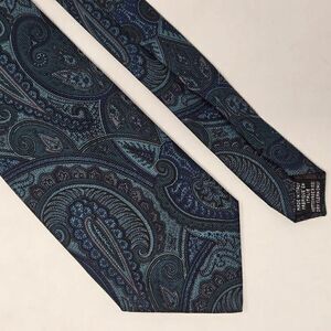 LEONARDO STRELLI TIE RACK SILK TIE GREEN GRAY PAISLEY LUXURY ITALY 3.5" X 55"